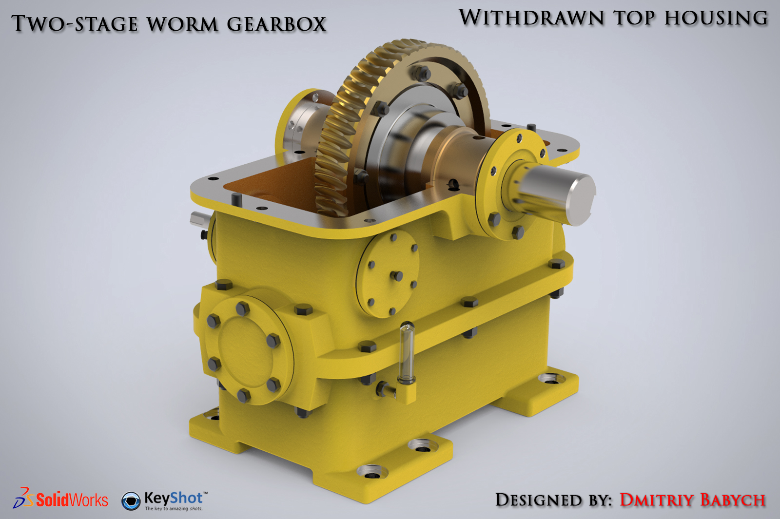两级蜗轮蜗杆齿轮箱三维建模图纸 STEP格式 SOLIDWORKS设计